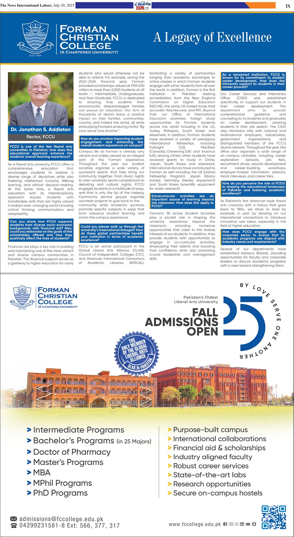 Admission Open in Forman Christian College Lahore